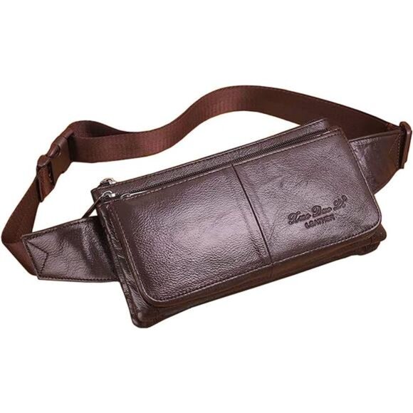 Genuine Leather Waist Pack Fanny Bag Coffee - Picture 1 of 6